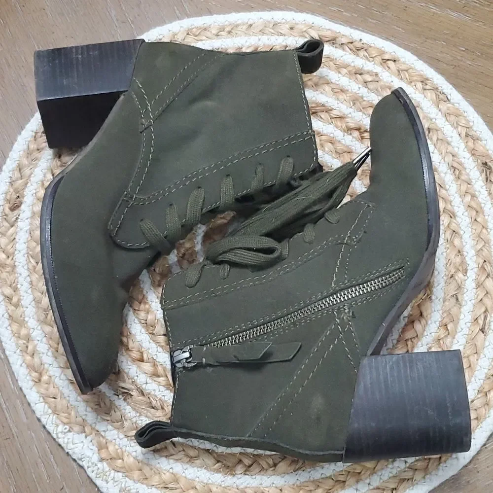 Splendid leather lace front booties- Army green, size 7